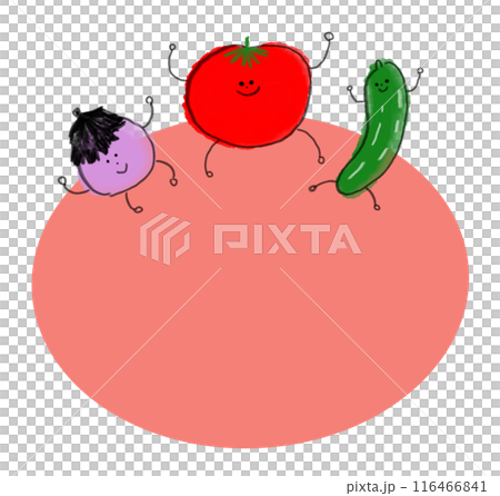 かわいい夏野菜のキャラクターイラスト（トマト、ナス、キュウリ） 116466841