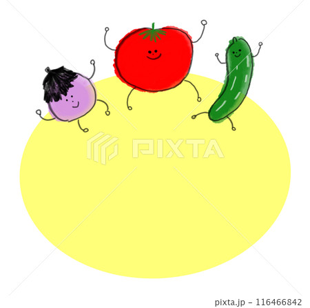 かわいい夏野菜のキャラクターイラスト(トマト、ナス、キュウリ) かわいい夏野菜のキャラクターイラスト(トマト、ナス、キュウリ) 116466842