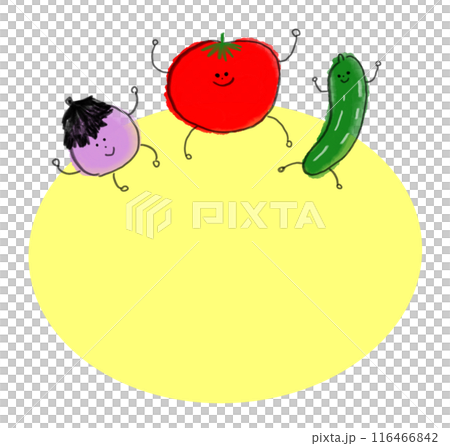 かわいい夏野菜のキャラクターイラスト(トマト、ナス、キュウリ) かわいい夏野菜のキャラクターイラスト(トマト、ナス、キュウリ) 116466842