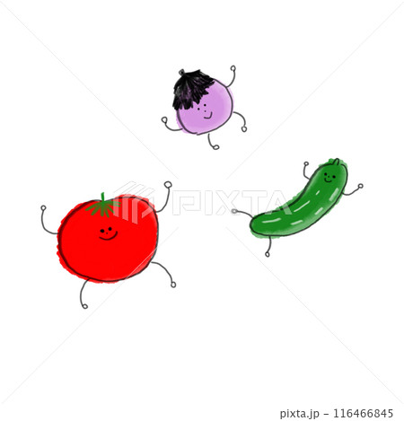 かわいい夏野菜のキャラクターイラスト(トマト、ナス、キュウリ) かわいい夏野菜のキャラクターイラスト(トマト、ナス、キュウリ) 116466845