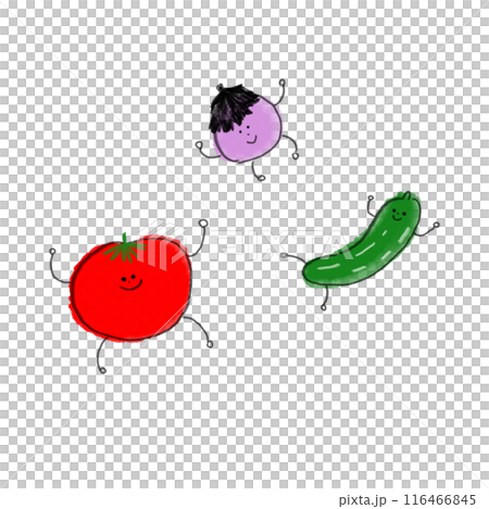 かわいい夏野菜のキャラクターイラスト(トマト、ナス、キュウリ) かわいい夏野菜のキャラクターイラスト(トマト、ナス、キュウリ) 116466845