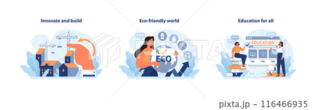 SDG or sustainable development goals set. Global target for better future. Environment protection, social progress and innovative technologies. ESG and CSR. Flat vector illustration 116466935