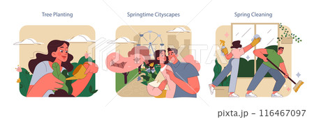 Nature's Awakening set. Rejuvenation of the environment, urban romance, and home refresh. Seasonal activities and joy. 116467097