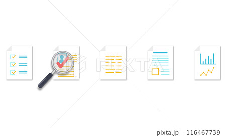 様々な書類をチェックするイラスト　横バージョン　背景透過 116467739