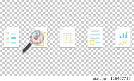 様々な書類をチェックするイラスト　横バージョン　背景透過 116467739