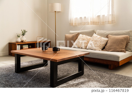 日差しが差し込むリビングルーム 116467819