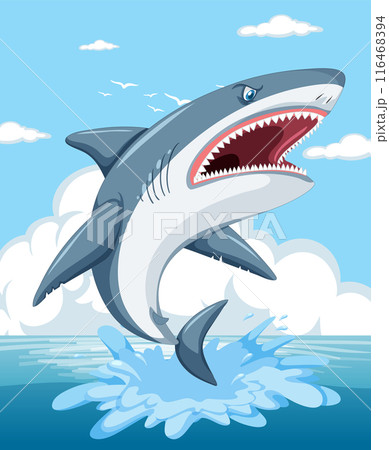 Jumping Shark in Ocean 116468394