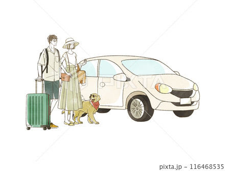 夏に車で旅行をする男女と犬 夏に車で旅行をする男女と犬 116468535