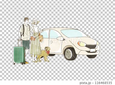 夏に車で旅行をする男女と犬 夏に車で旅行をする男女と犬 116468535
