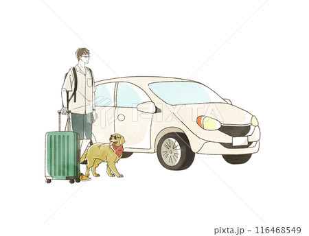 夏に車で旅行をすると男性と犬 夏に車で旅行をすると男性と犬 116468549