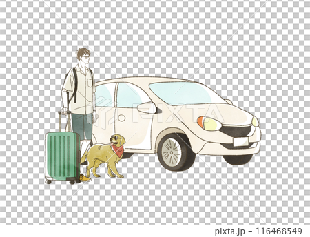 夏に車で旅行をすると男性と犬 夏に車で旅行をすると男性と犬 116468549