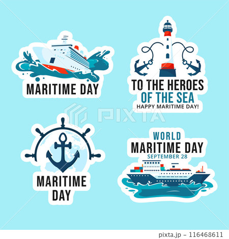 Maritime Day Label Flat Cartoon Hand Drawn Templates Background Illustration 116468611