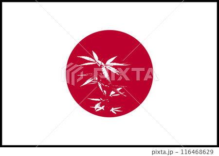日本の国旗と日の丸の中の大麻（赤×白）のイラスト。  116468629