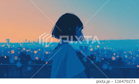 夜景を眺める女性のイラスト素材 [116470273] - PIXTA