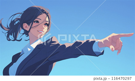 指さすビシネスウーマンのイラスト 指さすビシネスウーマンのイラスト 116470297