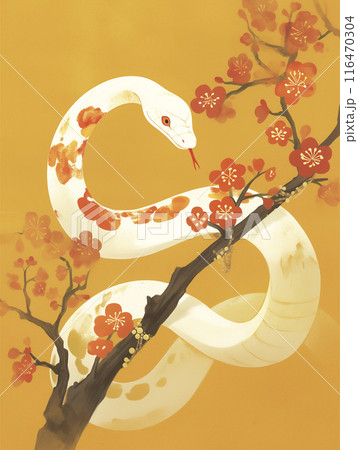年賀状素材　巳年　梅の花 116470304