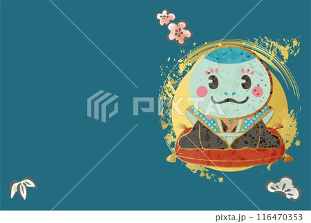 年賀2025　年賀状2025　フレーム　テンプレート　福助人形　巳年　巳　ヘビ　かわいい　イラスト 116470353