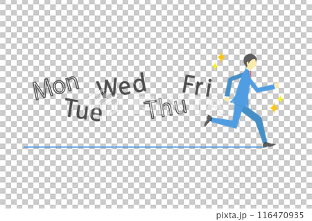 An illustration of a businessman shining brightly and easily running through a week 116470935