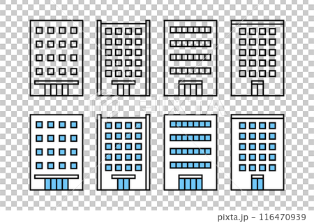 同じ高さ・横幅の会社ビルのアイコンセット 同じ高さ・横幅の会社ビルのアイコンセット 116470939