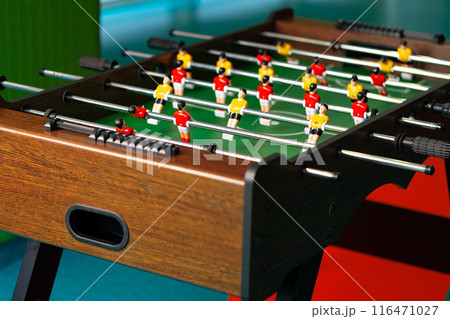 Close Up of a Foosball Table With Foosball Players 116471027