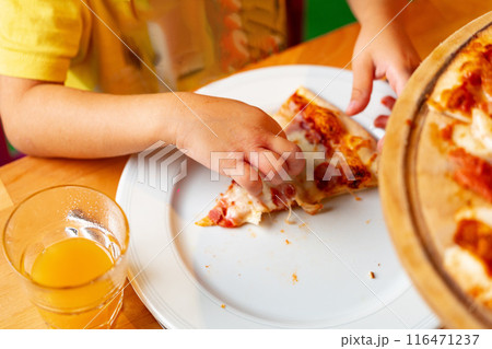 Child Eating a Slice of Pizza on a Plate Child Eating a Slice of Pizza on a Plate 116471237
