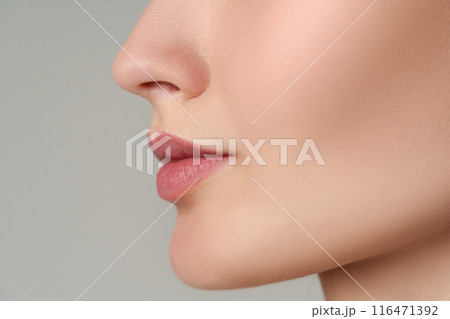 Close up of pink natural female lips 116471392
