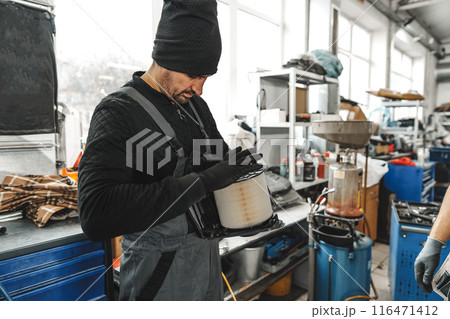 Portrait of an automechanic at work in car service Portrait of an automechanic at work in car service 116471412