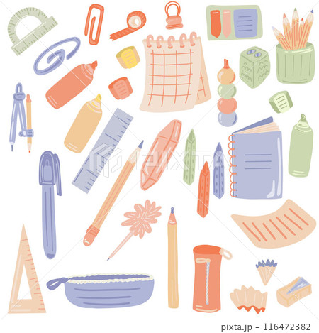 Big flat design Vector Set of School Stationery Supplies Big flat design Vector Set of School Stationery Supplies 116472382