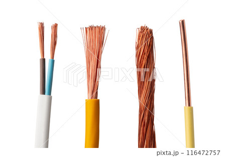 Closeup of Stranded Copper Wire Types Isolated on White Background 116472757