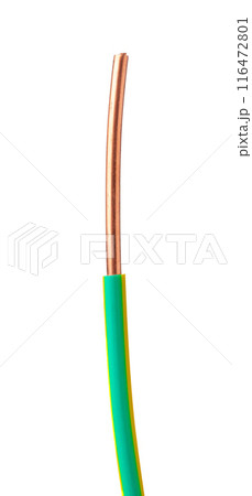 Single Copper Electrical Wire With Green Insulation Isolated On White Background 116472801