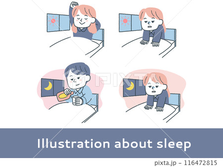 睡眠に問題を持っている人物のイラストセット 116472815