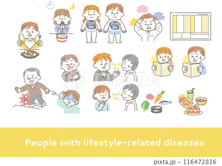 生活習慣による病気や怪我の症状のセット 生活習慣による病気や怪我の症状のセット 116472816