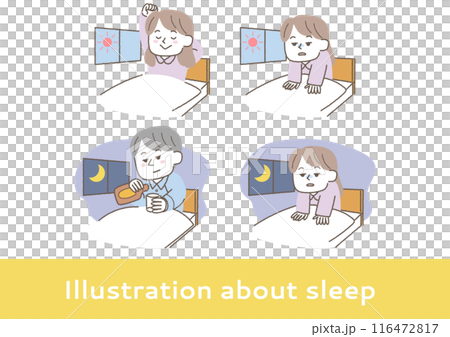 Illustration set of people having trouble sleeping Illustration set of people having trouble sleeping 116472817