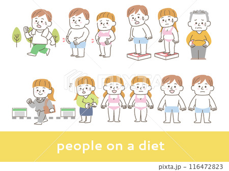 ダイエットに関する男女のイラストセット 116472823