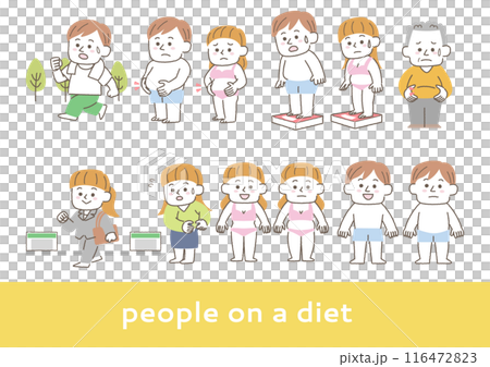 ダイエットに関する男女のイラストセット 116472823