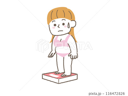体重計に乗ってショックを受けている女性のイラスト 116472826