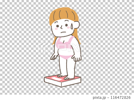 体重計に乗ってショックを受けている女性のイラスト 116472826