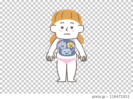 Illustration of a woman with toxins accumulating in her body 116472831