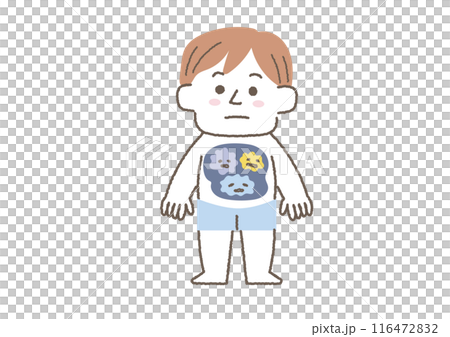 Illustration of a man with toxins accumulating in his body 116472832
