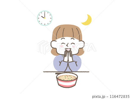 夜食のラーメンを食べている女性のイラスト 116472835