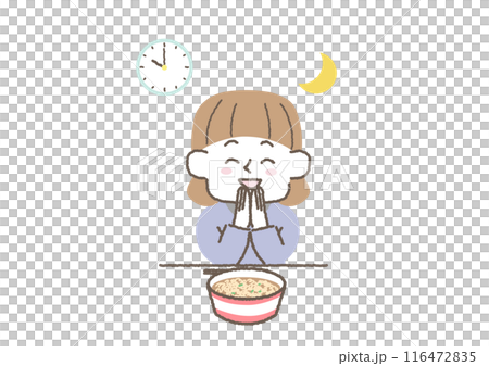 夜食のラーメンを食べている女性のイラスト 116472835