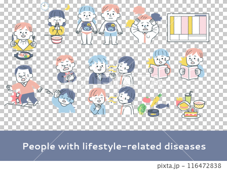 生活習慣による病気や怪我の症状のセット 生活習慣による病気や怪我の症状のセット 116472838