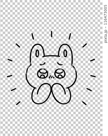 目をキラキラ輝かせて感動するウサギ・線画 116473005