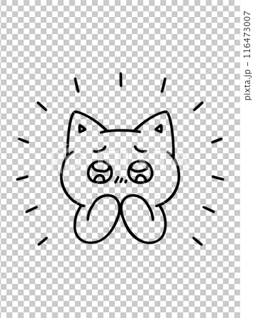 目をキラキラ輝かせて感動する猫・線画 116473007