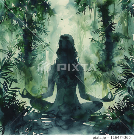 Serene Jungle Yoga: Watercolor Bliss 116474360