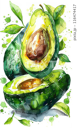 watercolor art illustration of avocado watercolor art illustration of avocado 116474417