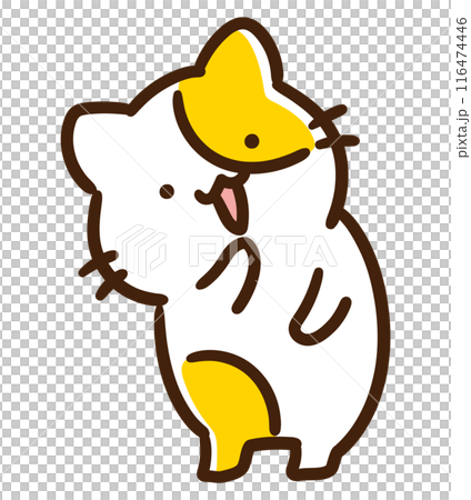 A deformed illustration of a cute cat character tilting its head to look at the situation 116474446