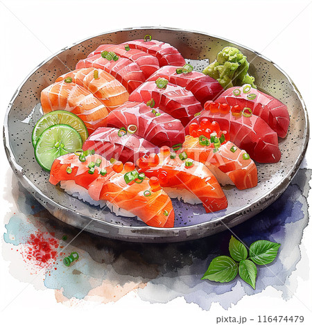 Watercolor art illustration of japanese sashimi 116474479