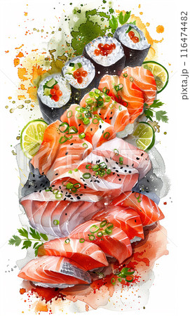 Watercolor art illustration of japanese sashimi 116474482