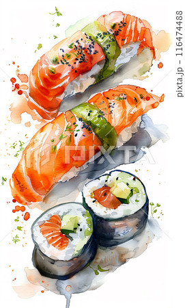 Watercolor art illustration of japanese sushi 116474488